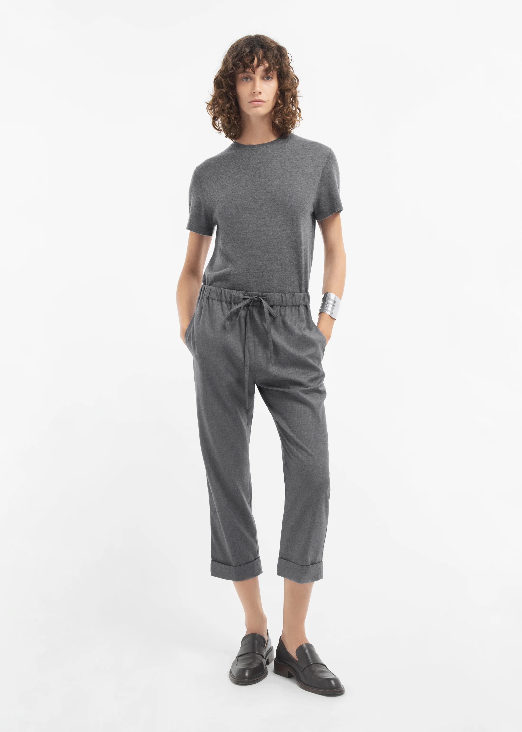 Turn Up Cuff Jogger in Melange Wool - Grey Melange