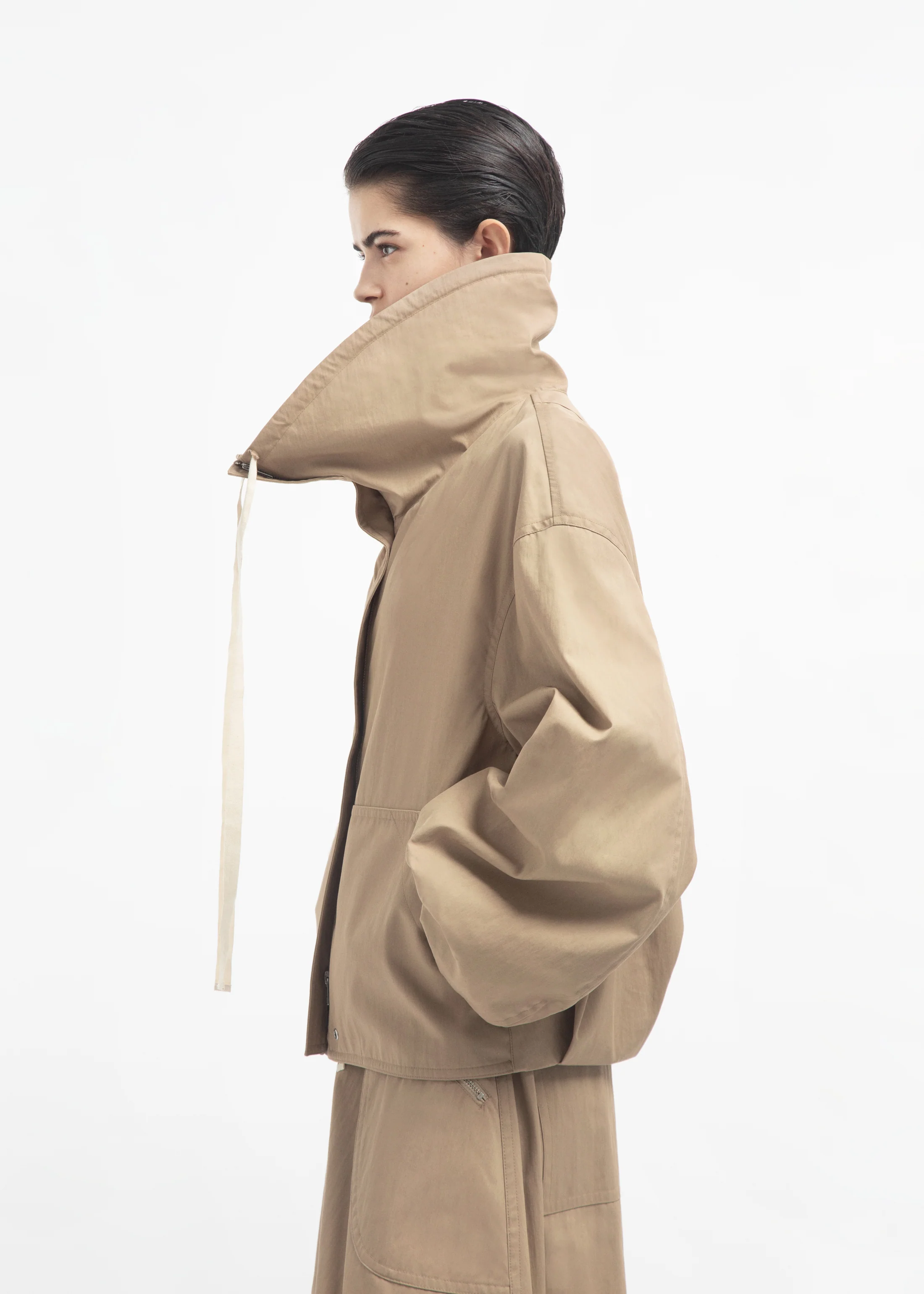 Rolled Collar Jacket in Cotton Twill - Camel