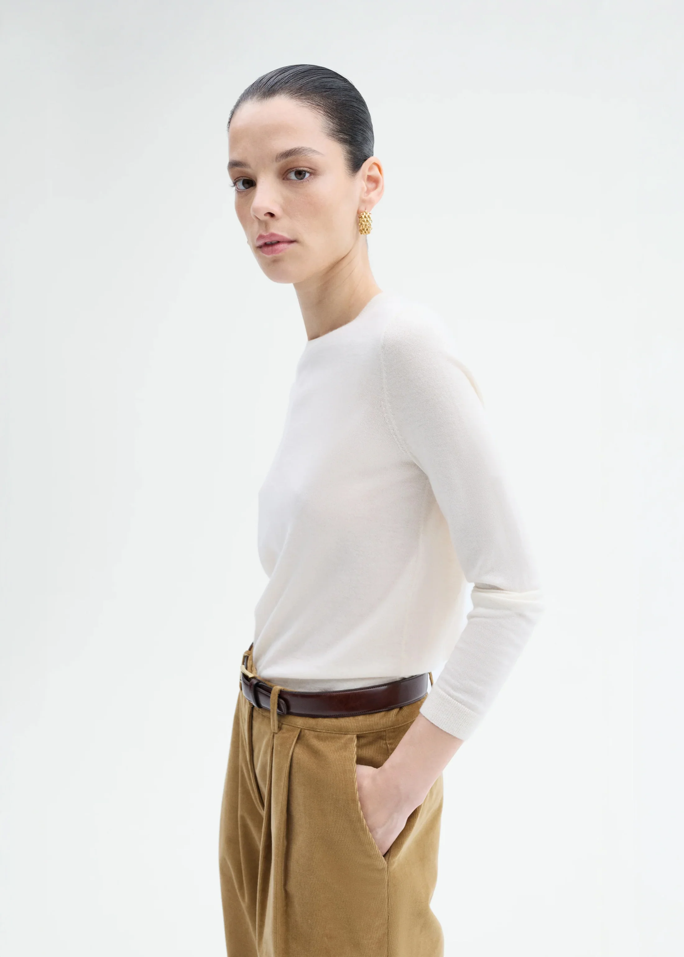Long Sleeve Crew in Fine Cashmere - Ivory