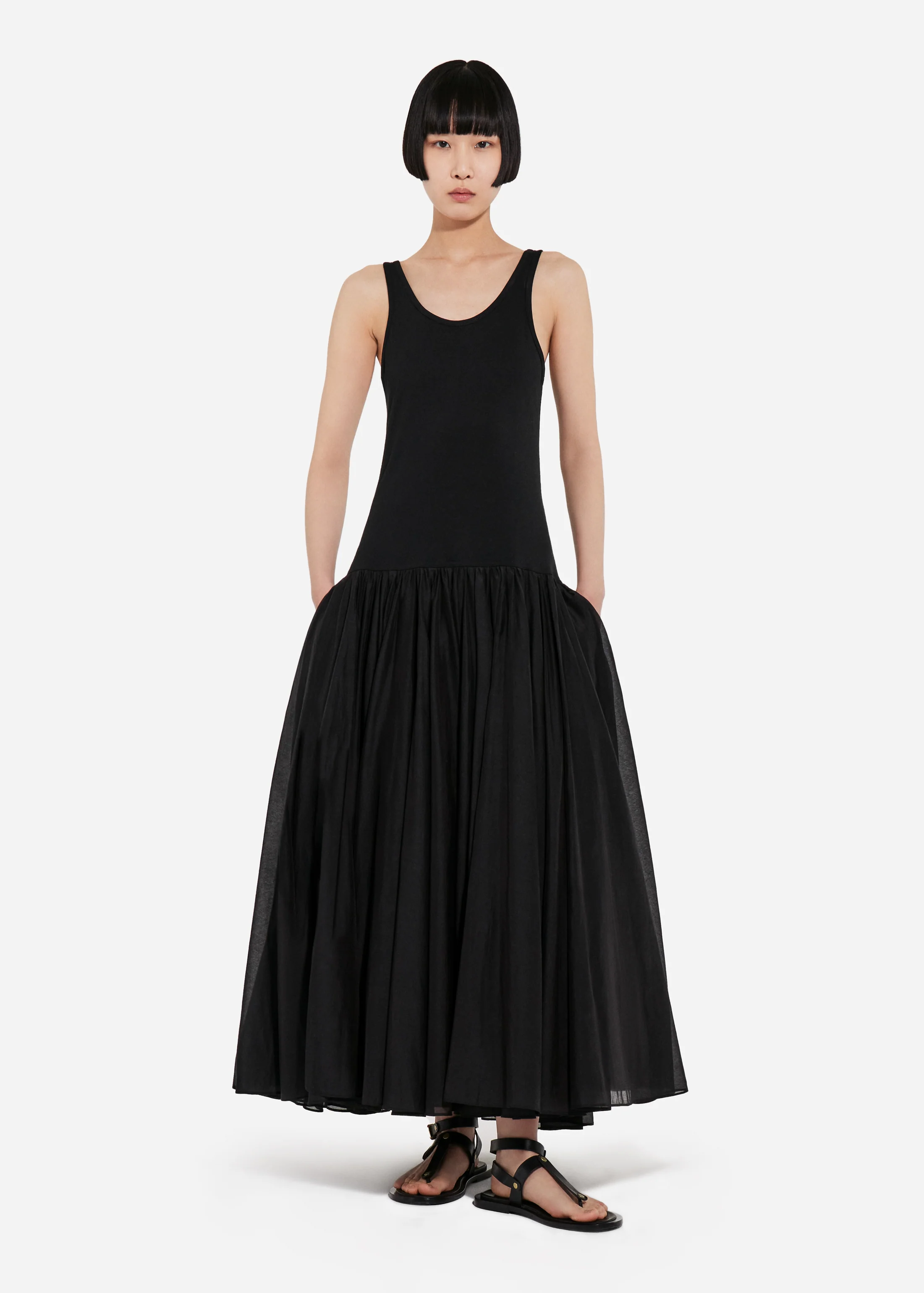 662-crinoline-double-layer-dress-in-cotton-silk-voile-black-1.webp Crinoline Double Layer Dress in Cotton Silk Voile - Black