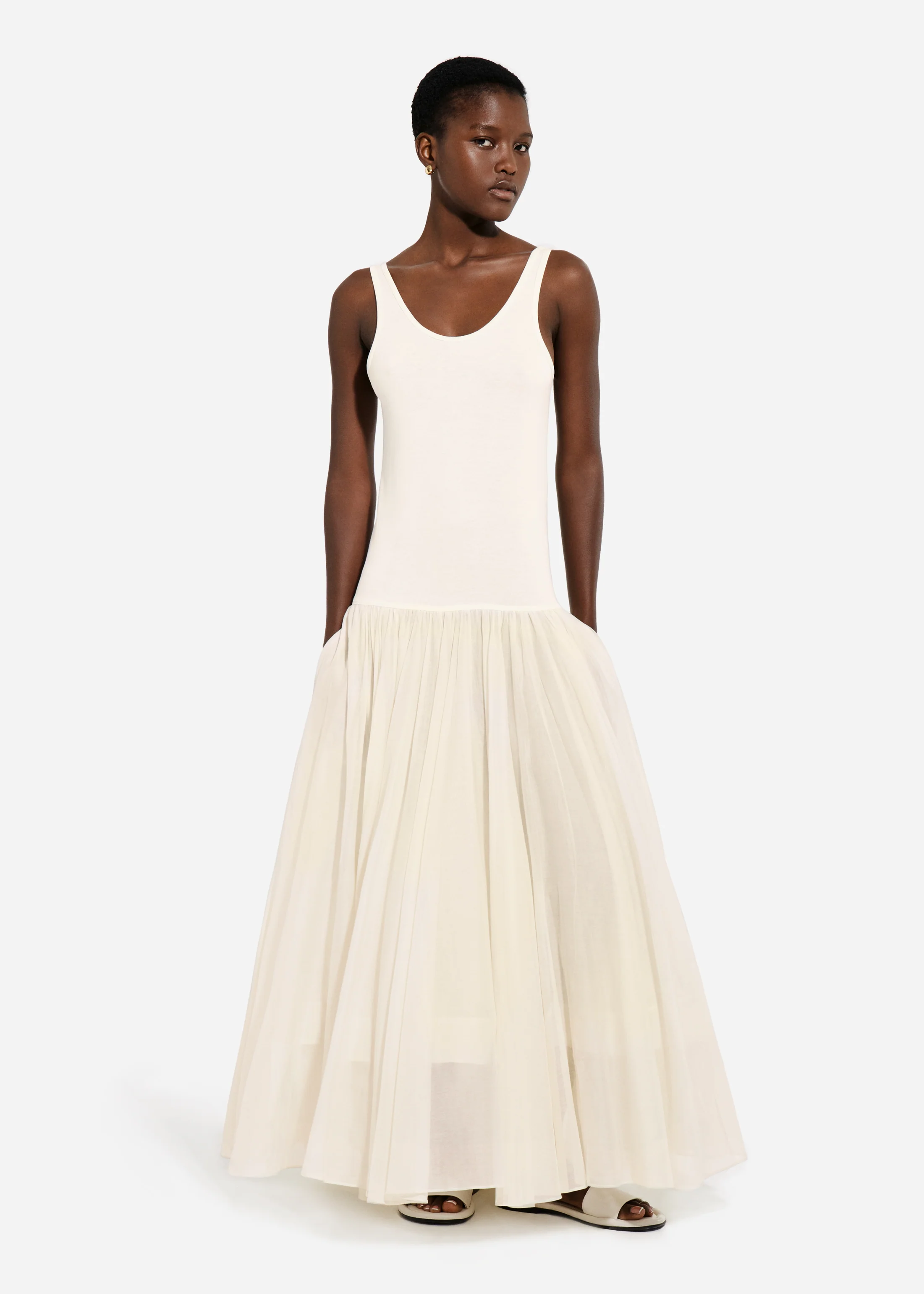 669-crinoline-double-layer-dress-in-cotton-silk-voile-pearl-1.webp Crinoline Double Layer Dress in Cotton Silk Voile - Pearl