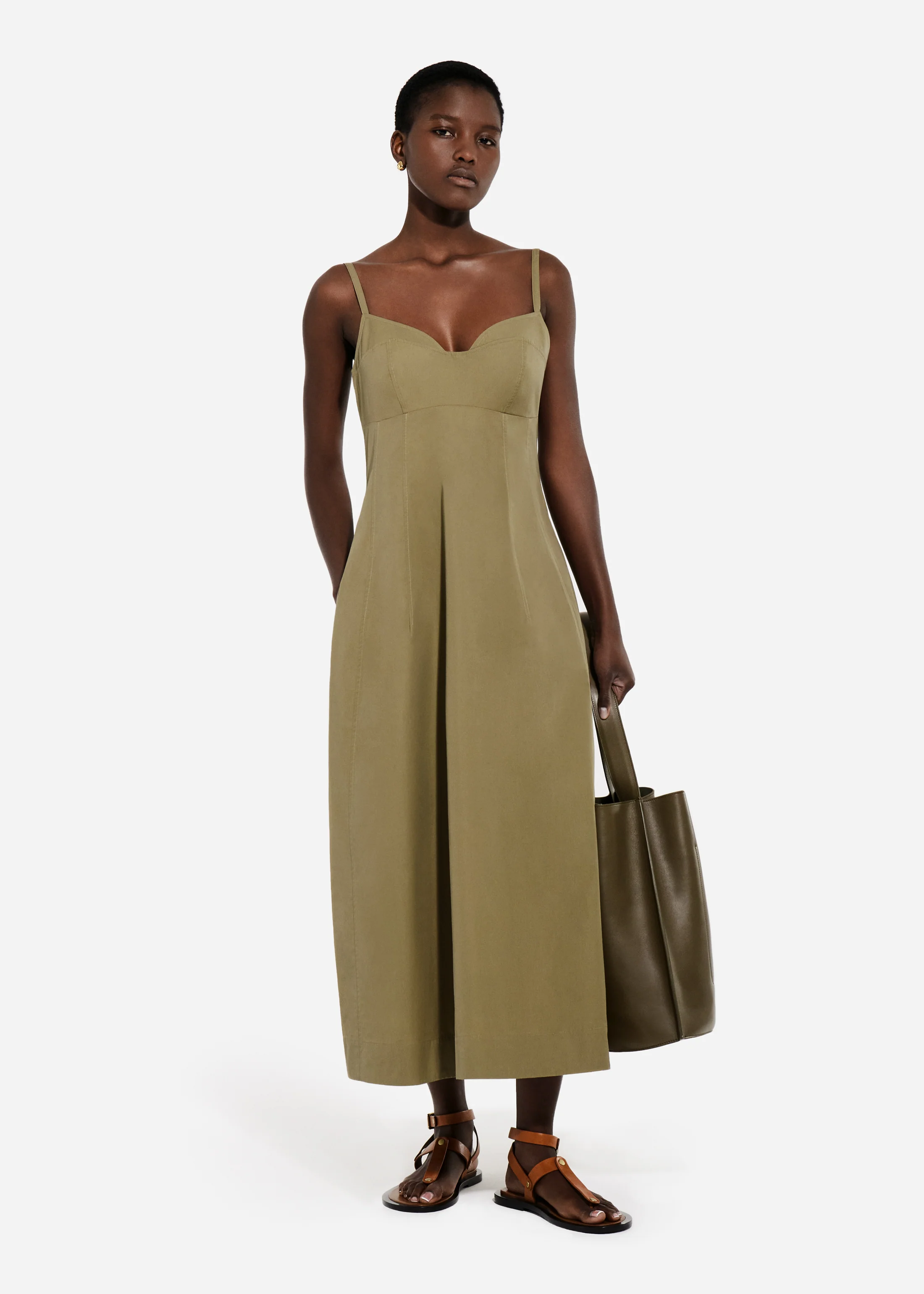 692-bustier-midi-dress-in-cotton-poplin-aloe-1.webp Bustier Midi Dress in Cotton Poplin - Aloe