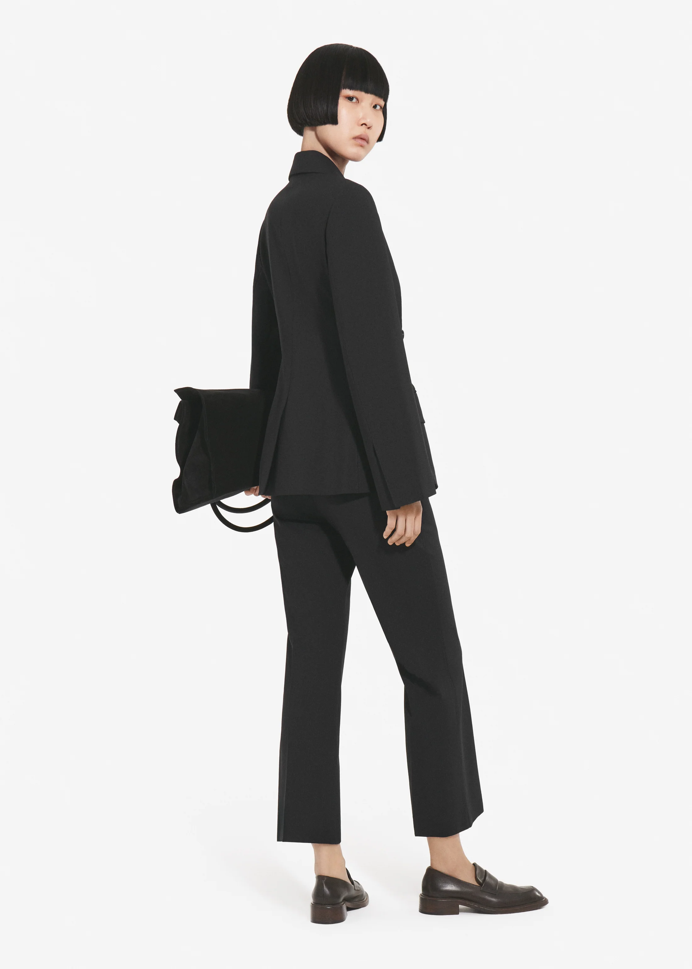 Double Breasted Fitted Blazer in Wool - Black