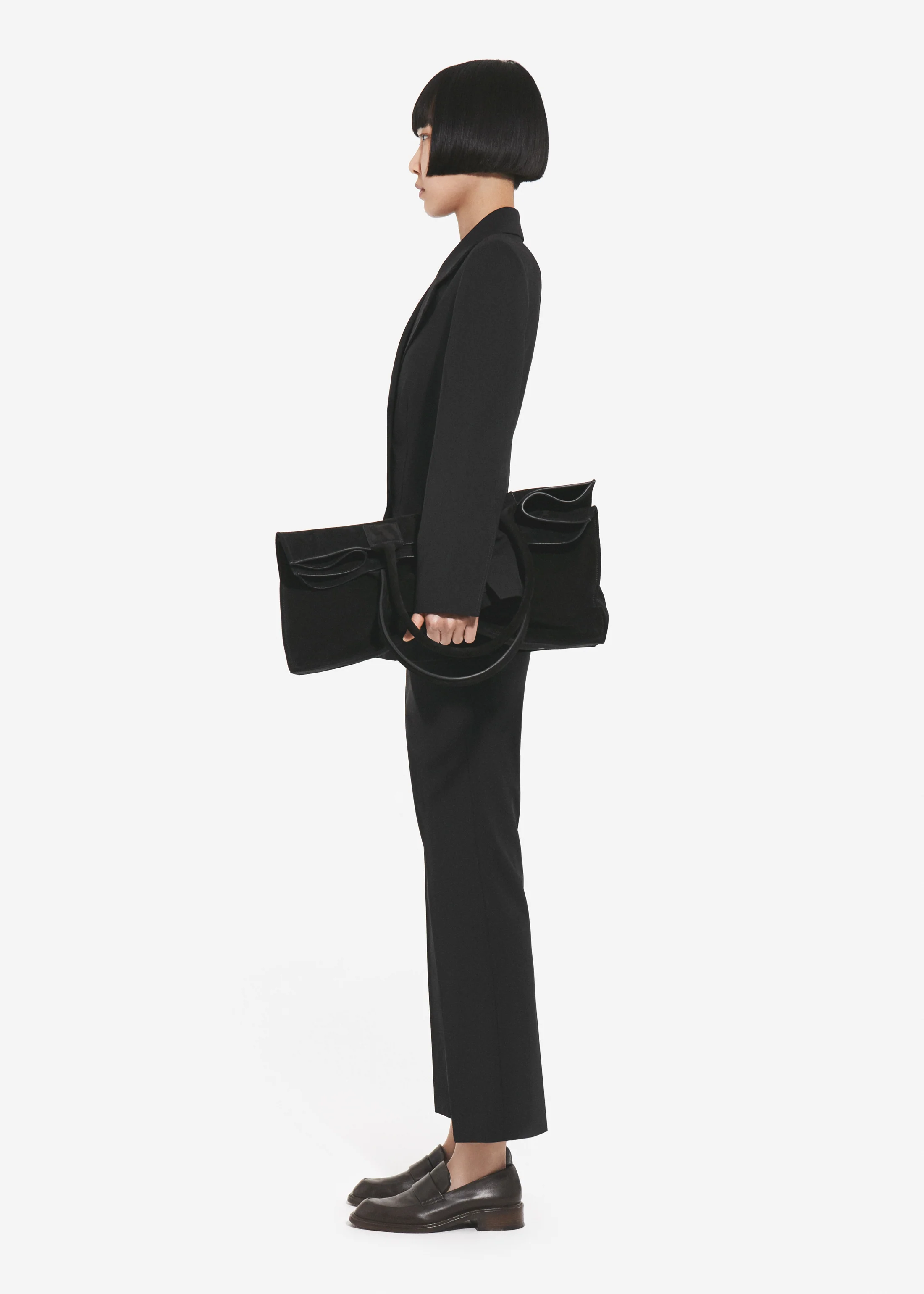 Double Breasted Fitted Blazer in Wool - Black