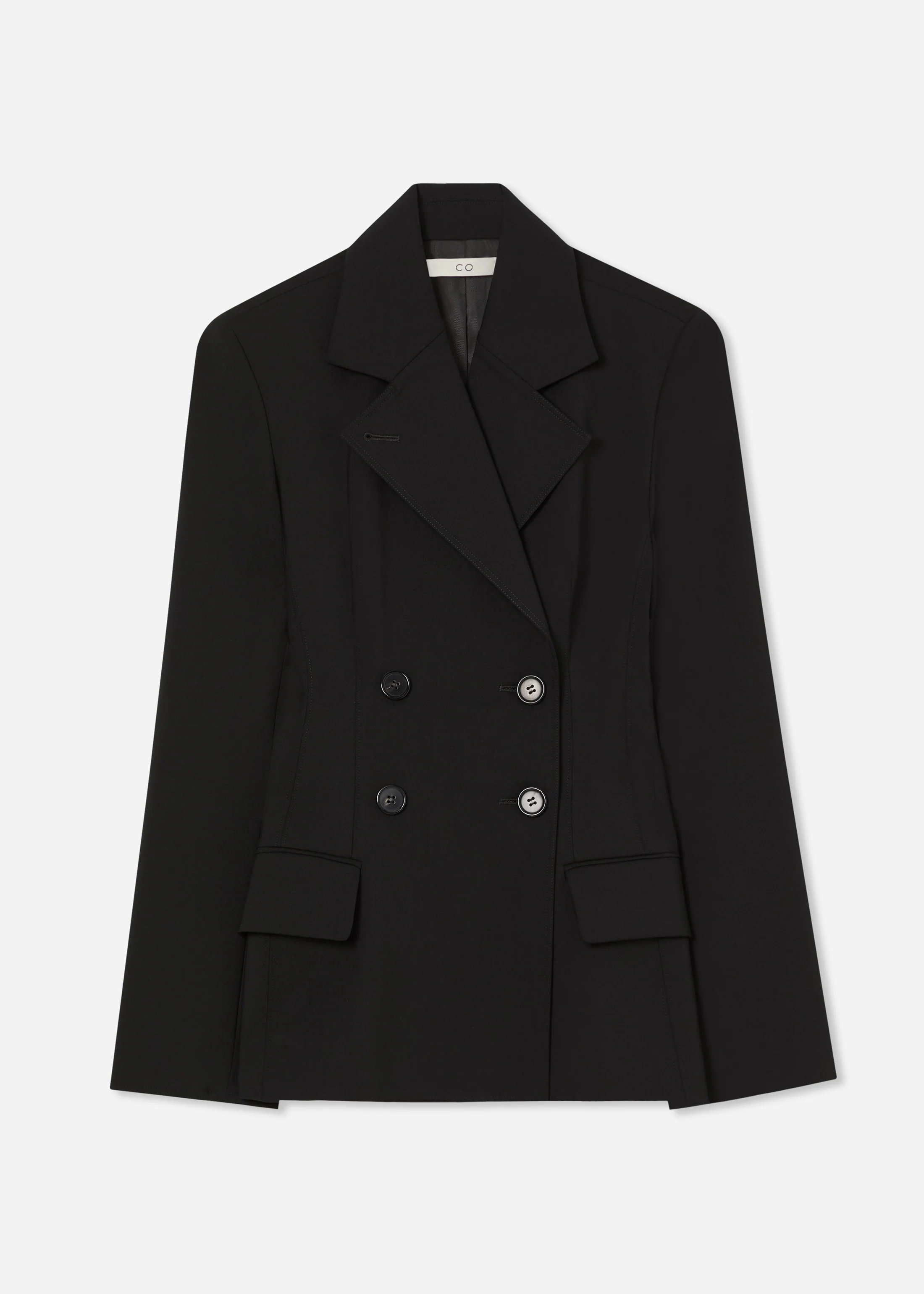Double Breasted Fitted Blazer in Wool - Black