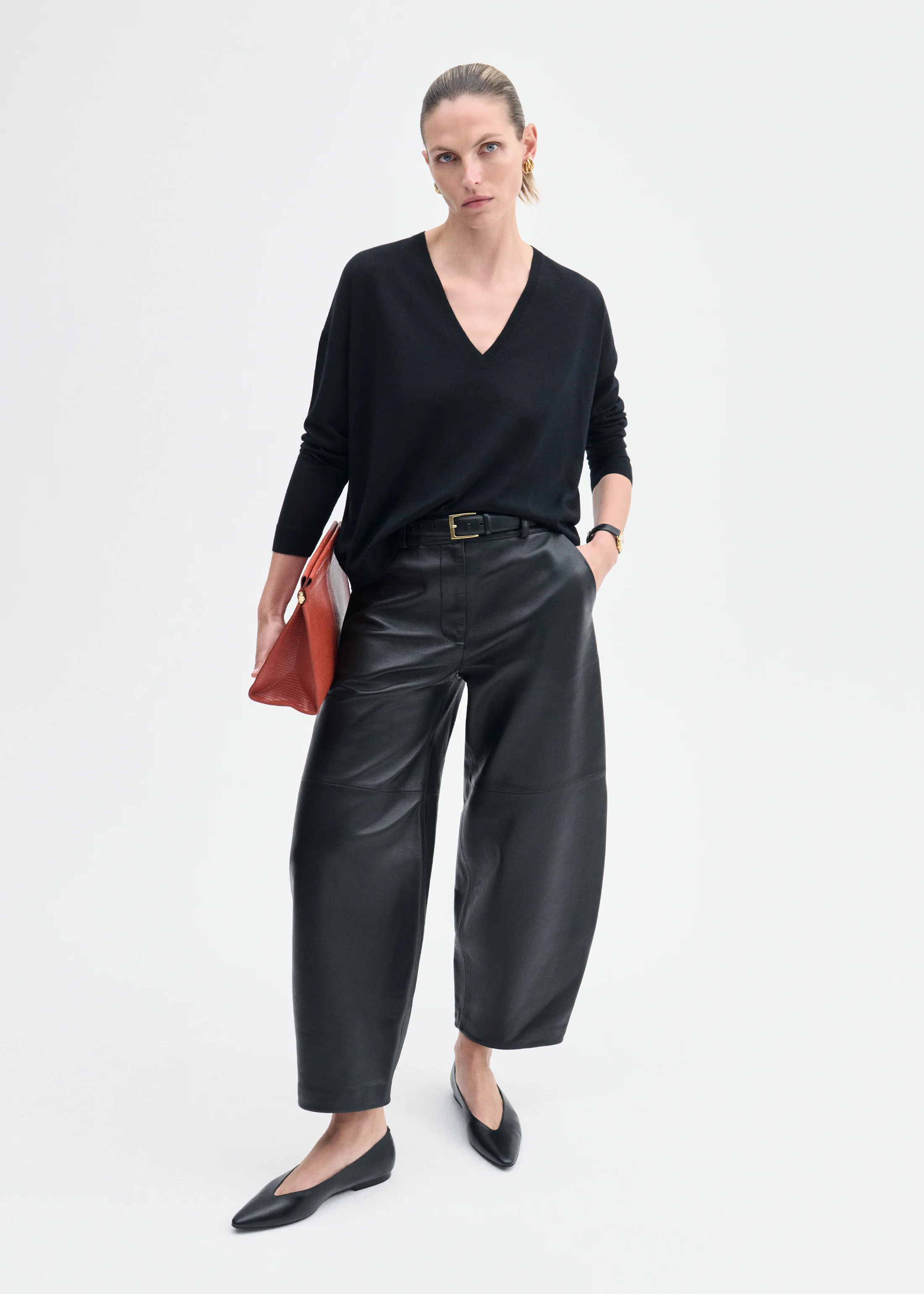 Pointed Ballerina Leather Flat in Black