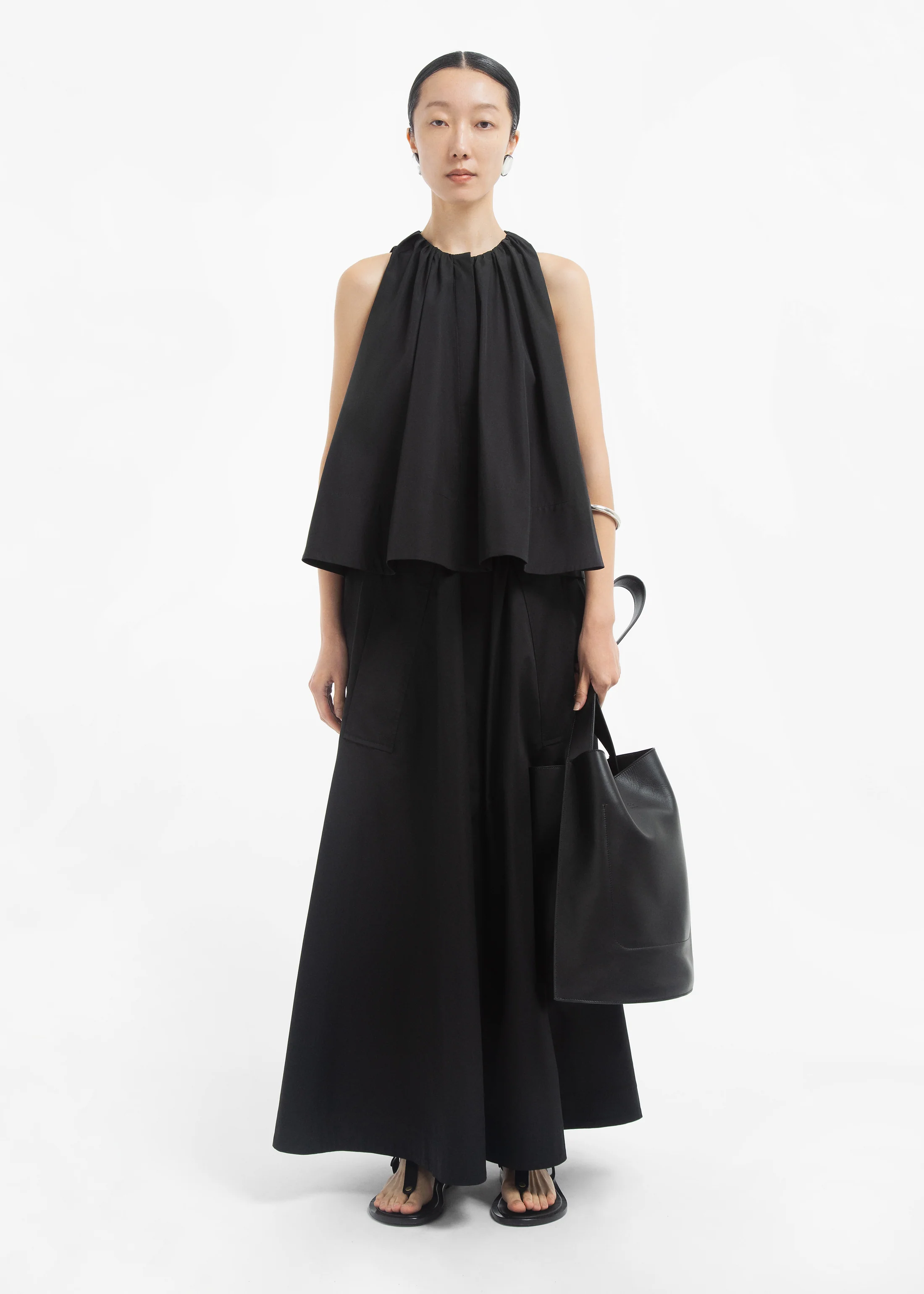 786-gathered-tunic-shirt-in-cotton-poplin-black-2.webp Gathered Tunic Shirt in Cotton Poplin - Black