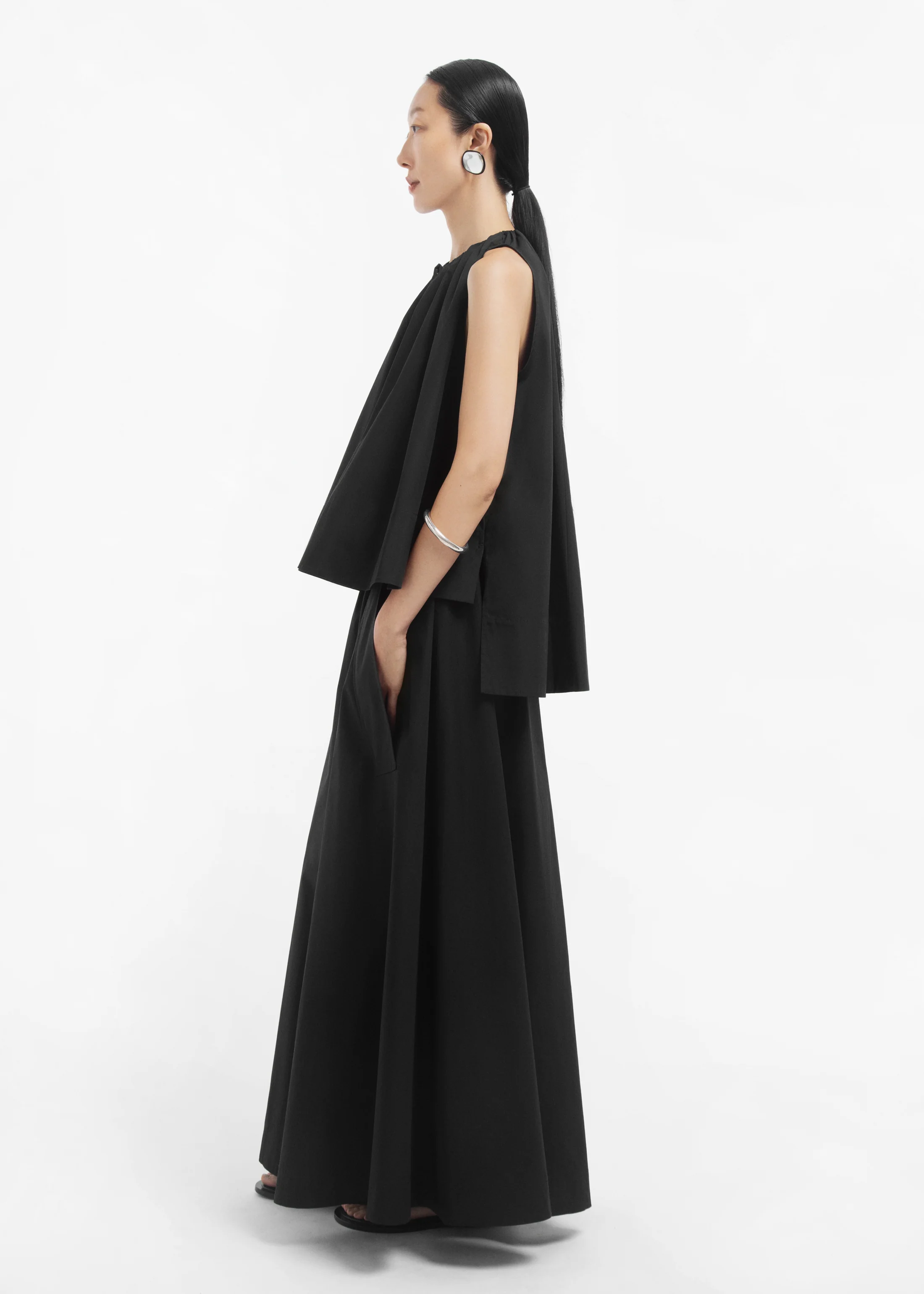 786-gathered-tunic-shirt-in-cotton-poplin-black-3.webp Gathered Tunic Shirt in Cotton Poplin - Black