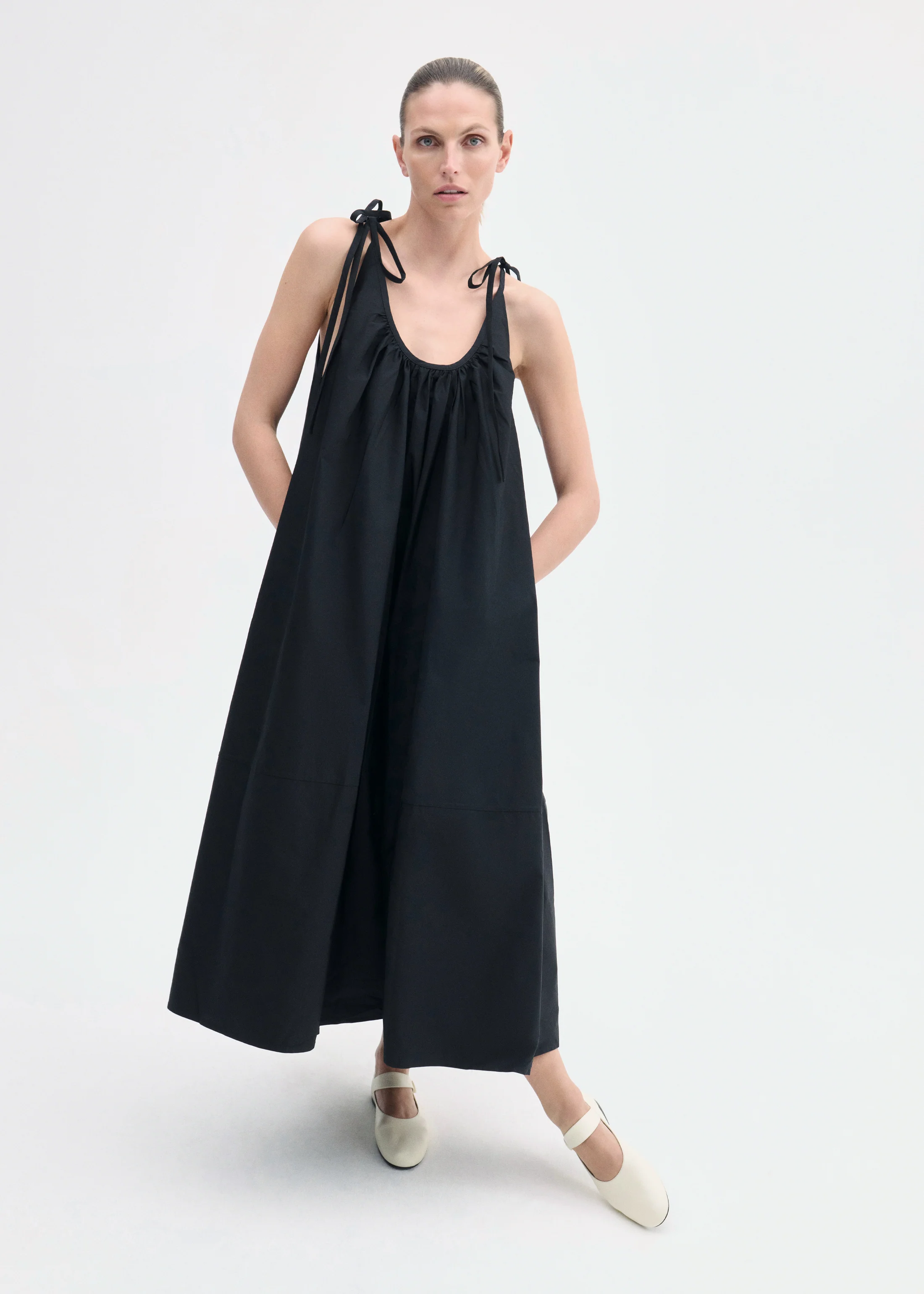 793-gathered-halter-dress-in-cotton-poplin-black-1.webp Gathered Halter Dress in Cotton Poplin - Black