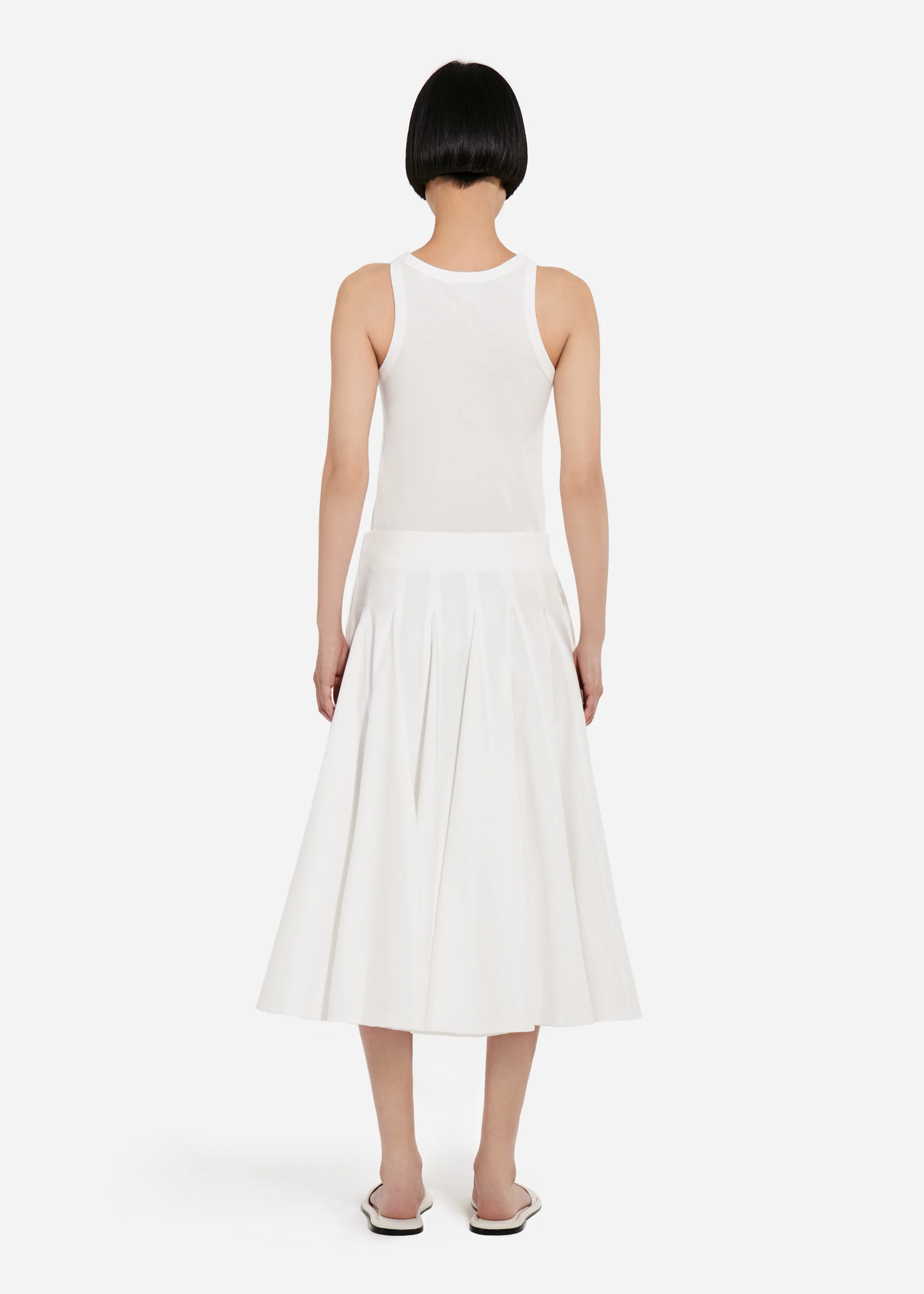 Godet Midi Skirt in Cotton Pique - White