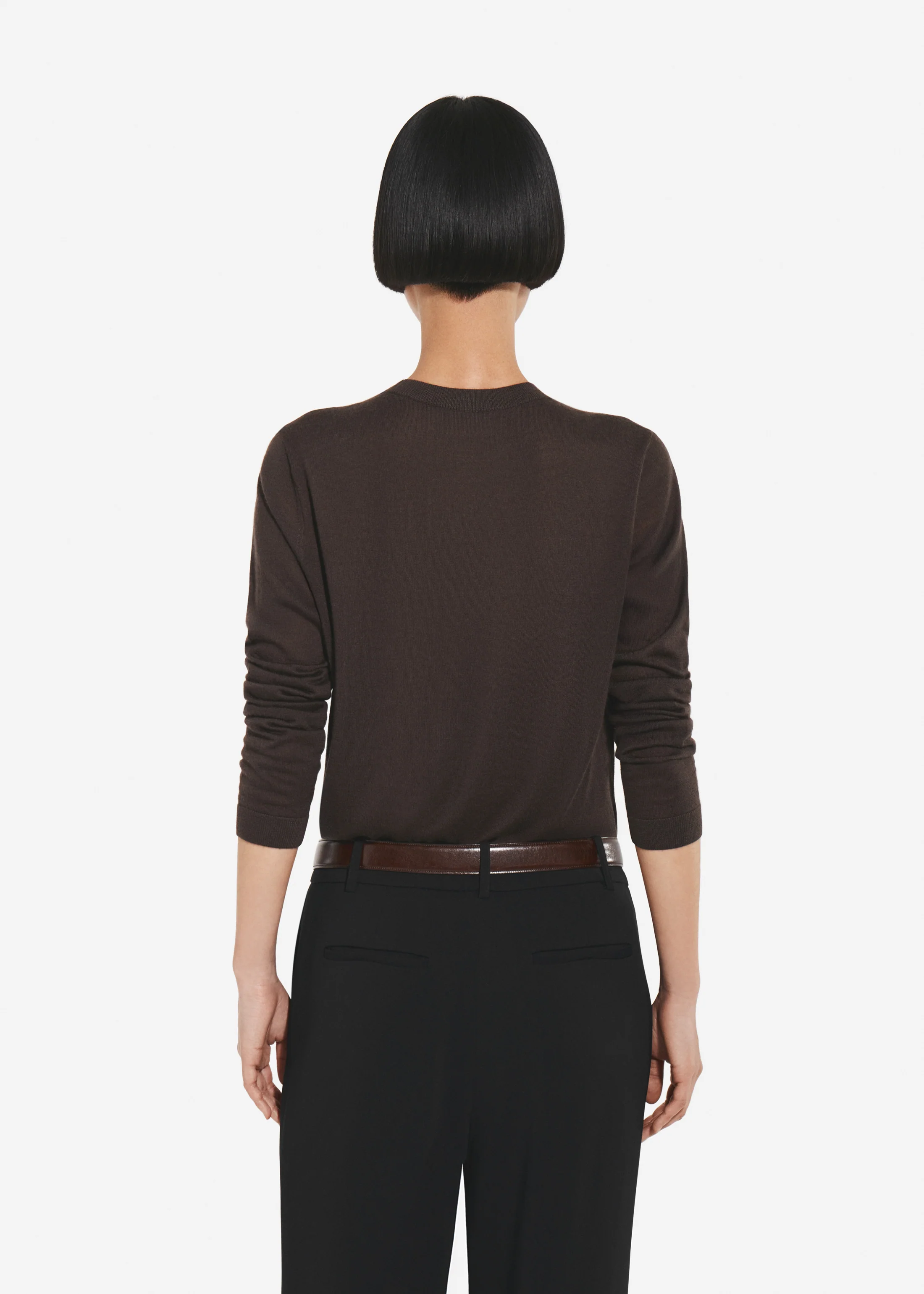 Long Sleeve Crew in Fine Cashmere - Chocolate