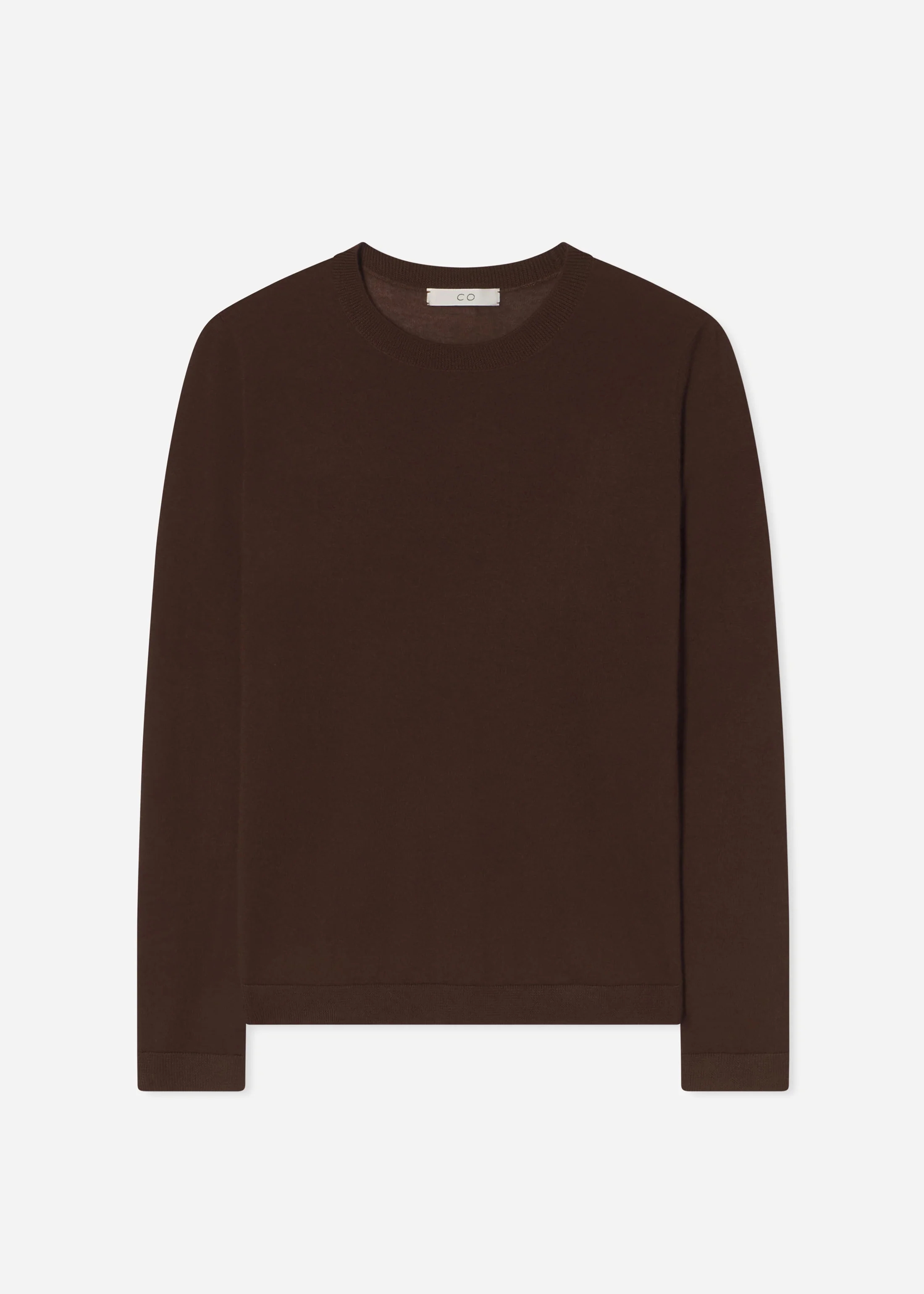 Long Sleeve Crew in Fine Cashmere - Chocolate