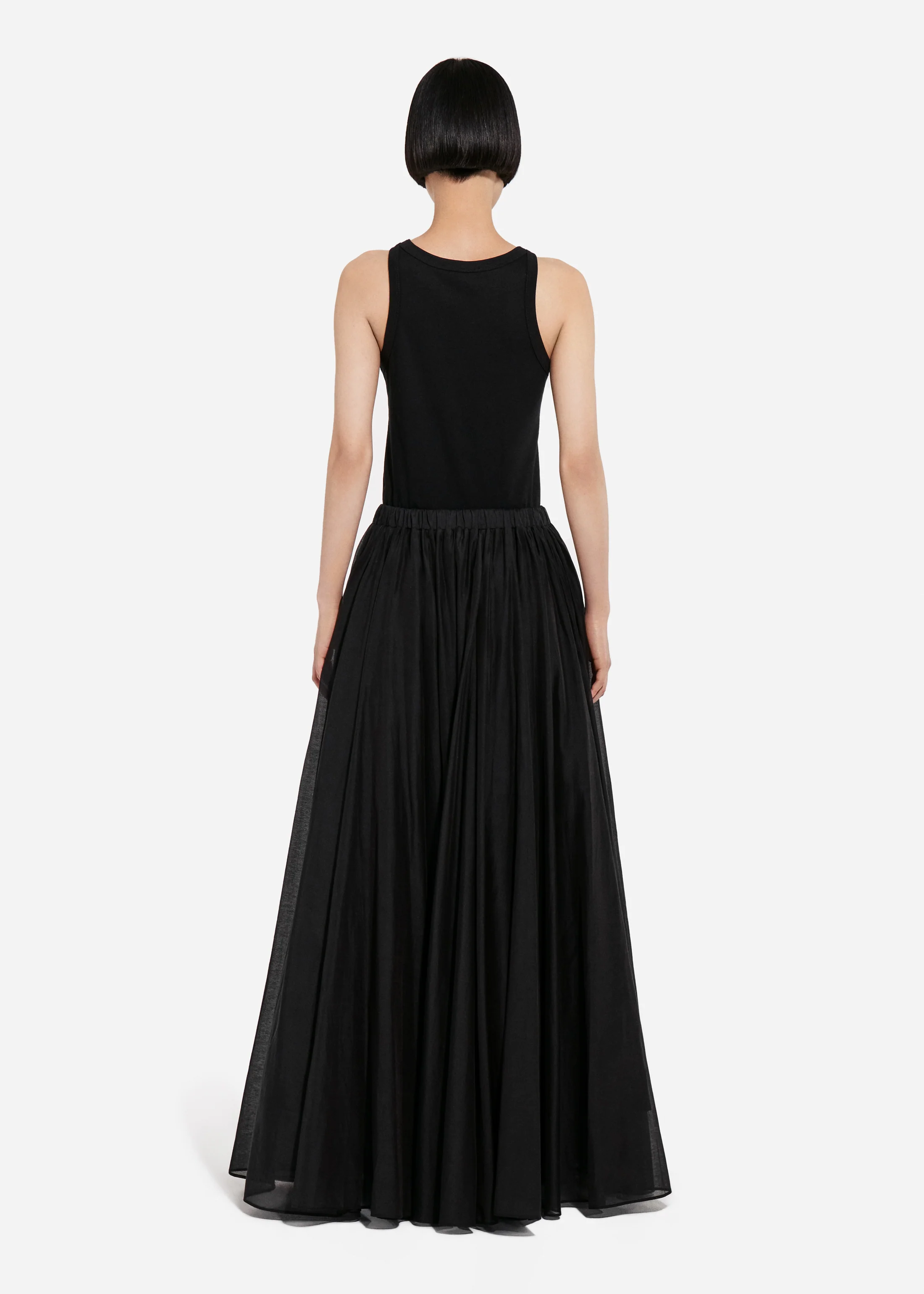 Crinoline Double Layer Skirt in Cotton Silk Voile - Black