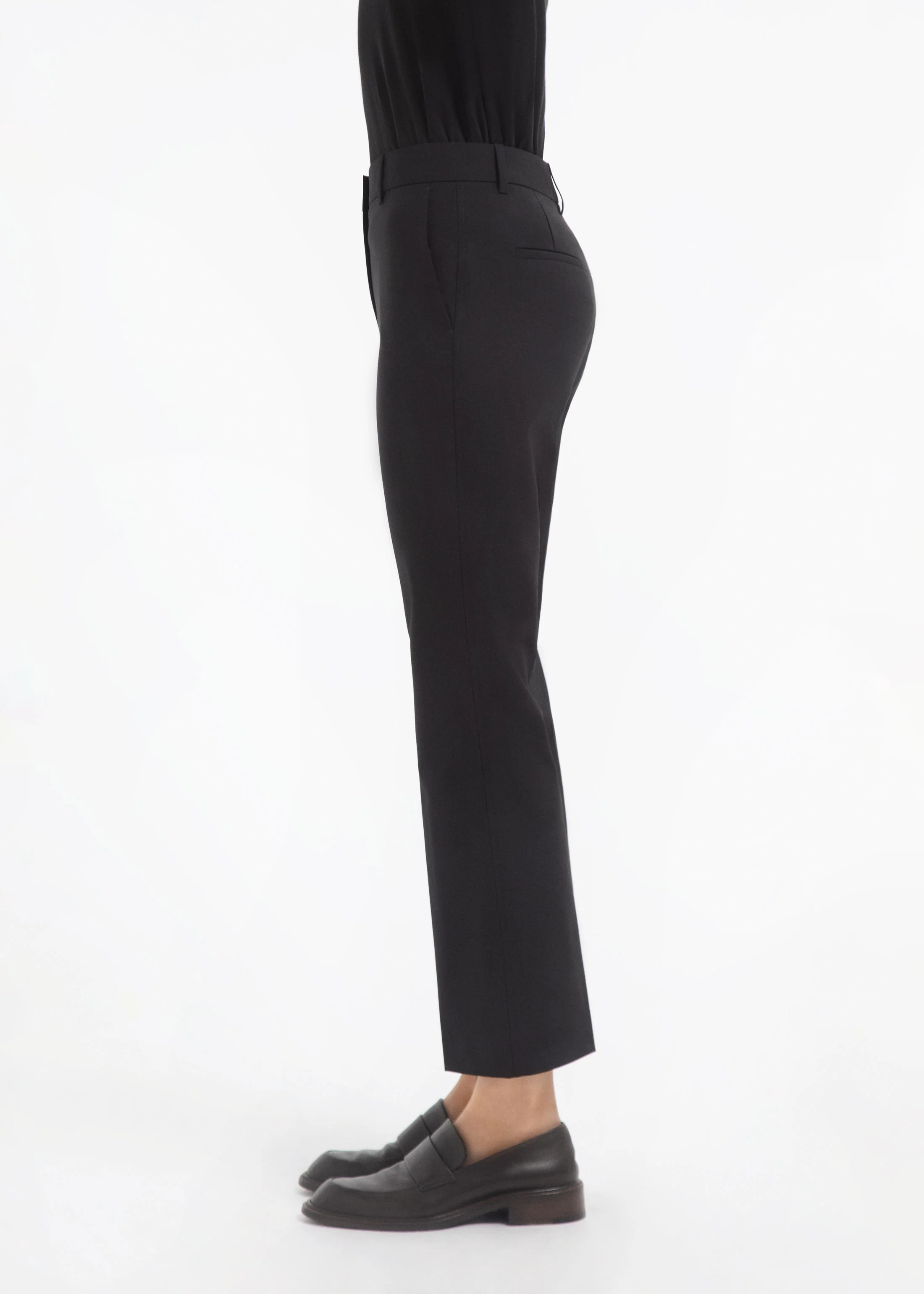 Cropped Cigarette Trouser in Virgin Wool - Black