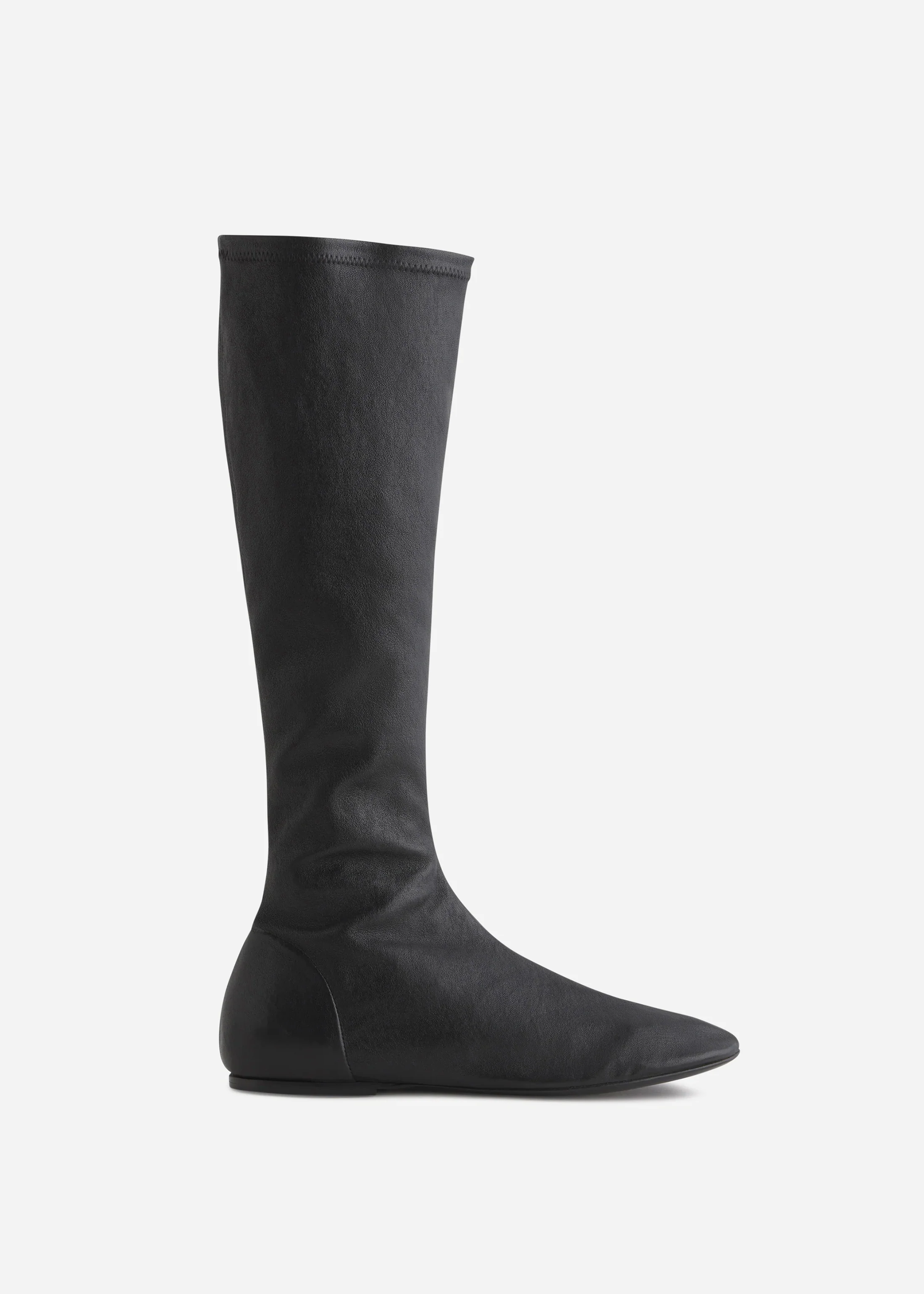 938-stretch-leather-knee-high-bootie-in-black-1.webp Stretch Leather Knee-High Bootie in Black