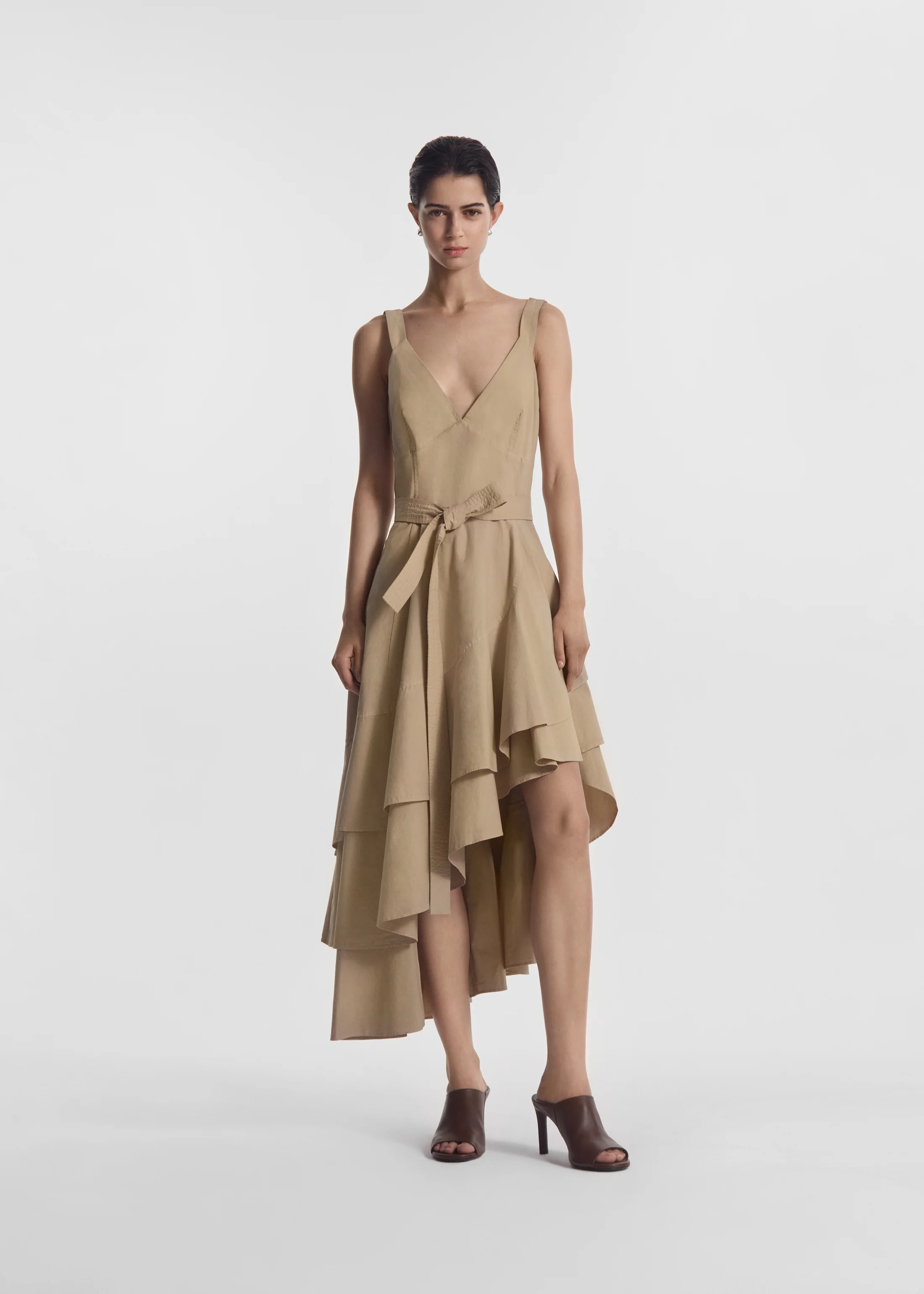 Asymmetric Layered Tank Dress in Garment-Dyed Cotton - Khaki