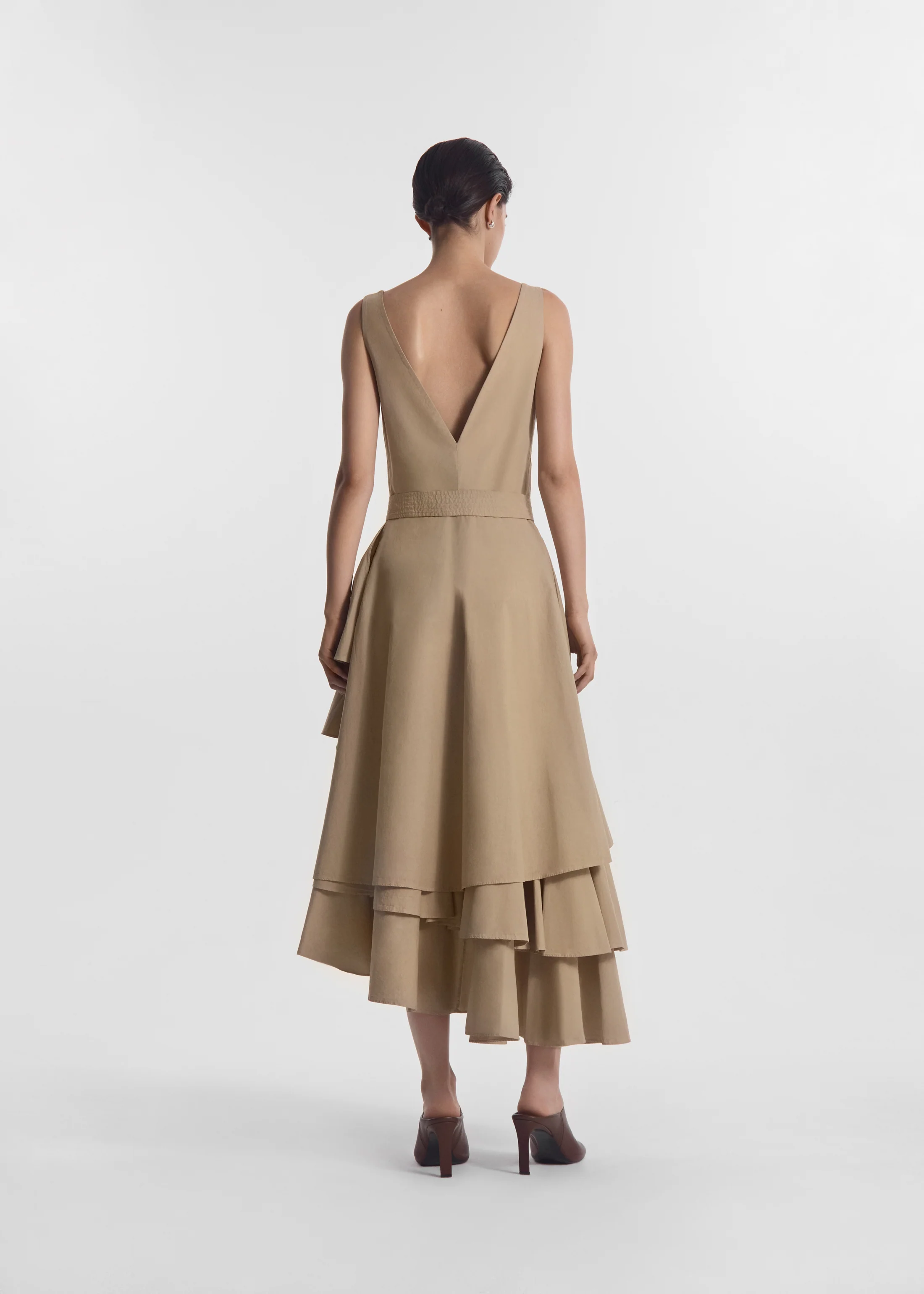 Asymmetric Layered Tank Dress in Garment-Dyed Cotton - Khaki