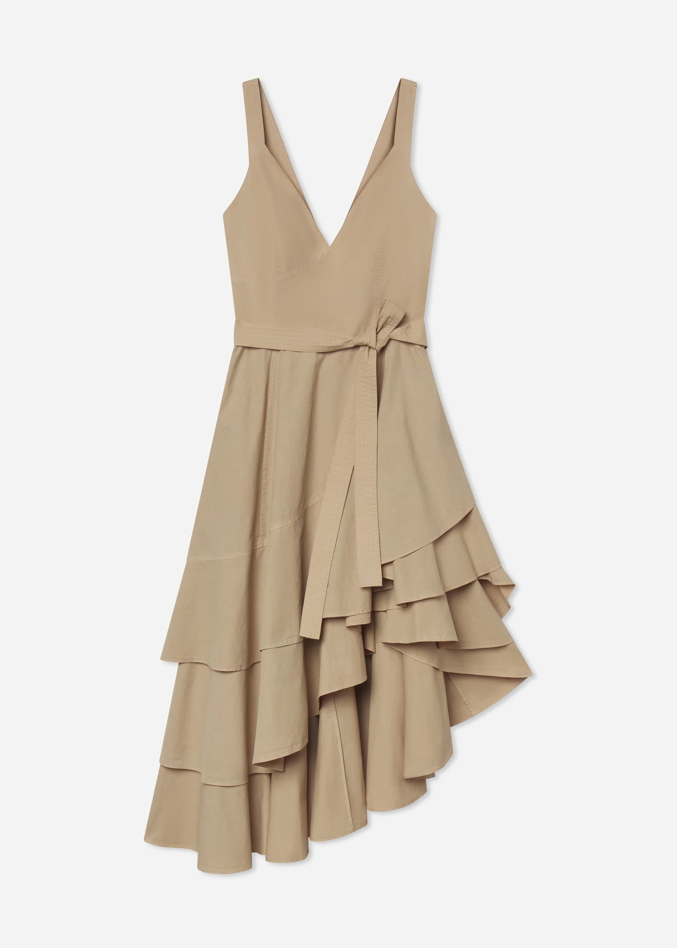Asymmetric Layered Tank Dress in Garment-Dyed Cotton - Khaki